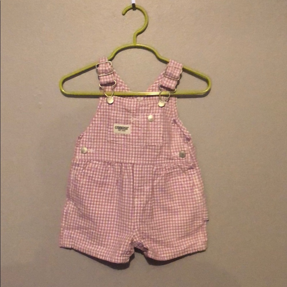 Oshkosh Plaid Purple/White Girl Overalls Sz.3/6 MO